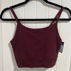 Gap Body Womens Cotton Ribbed Crop Cami Red Wine Burgundy Size Large NWT